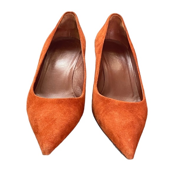 Prada Suede Kitten Heel Pointed Toe Pumps Orange 38.5 8.5 - Picture 2 of 9